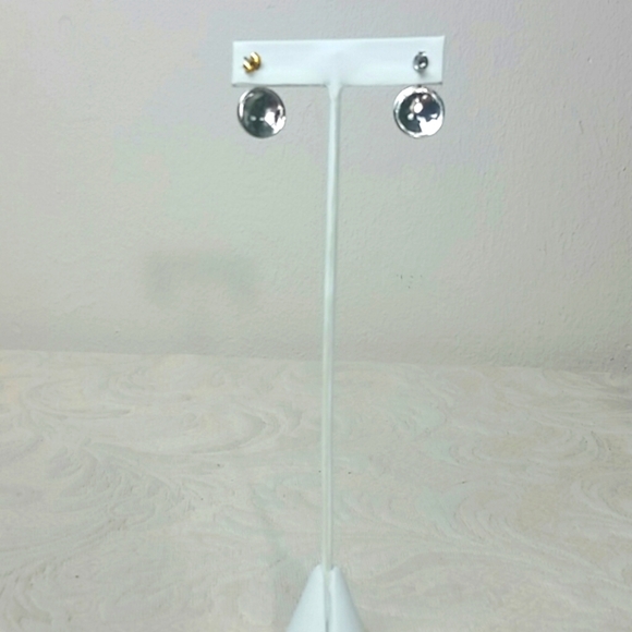 Round Sterling silver gold plate post earrings NEW 2 Tone Pebbled - Picture 3 of 4